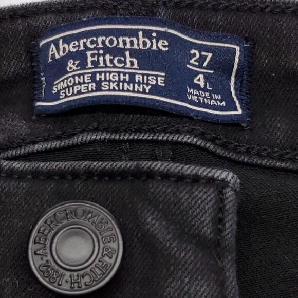Abercrombie & Fitch Simone Hight Rise Button Denim Jeans Womens Size 27/4L Black - Picture 3 of 8